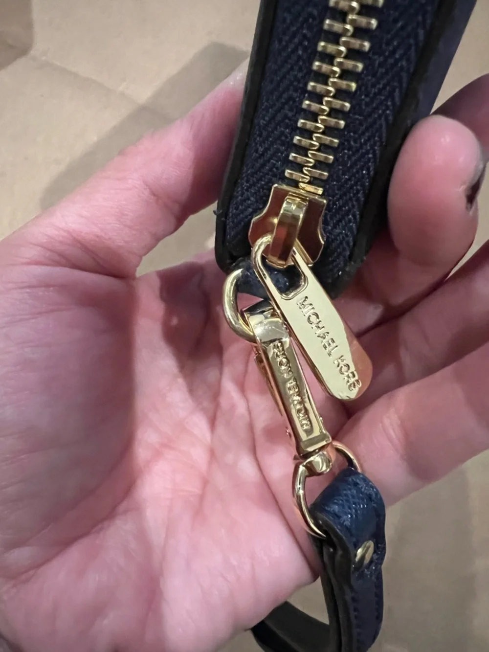 Michael Kors Navy Saffiano Zip Wristlet with Gold Plate - Picture 5 of 6